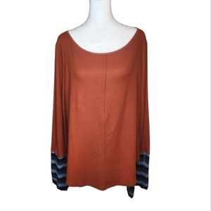 Pilcro Rust and Black Striped Sleeve Top